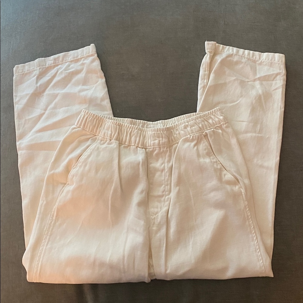 Zara Cream Elastic-Waist Cropped Trousers